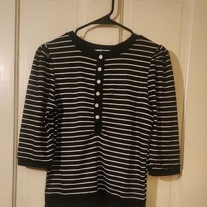 Notations Black and White Striped Blouse